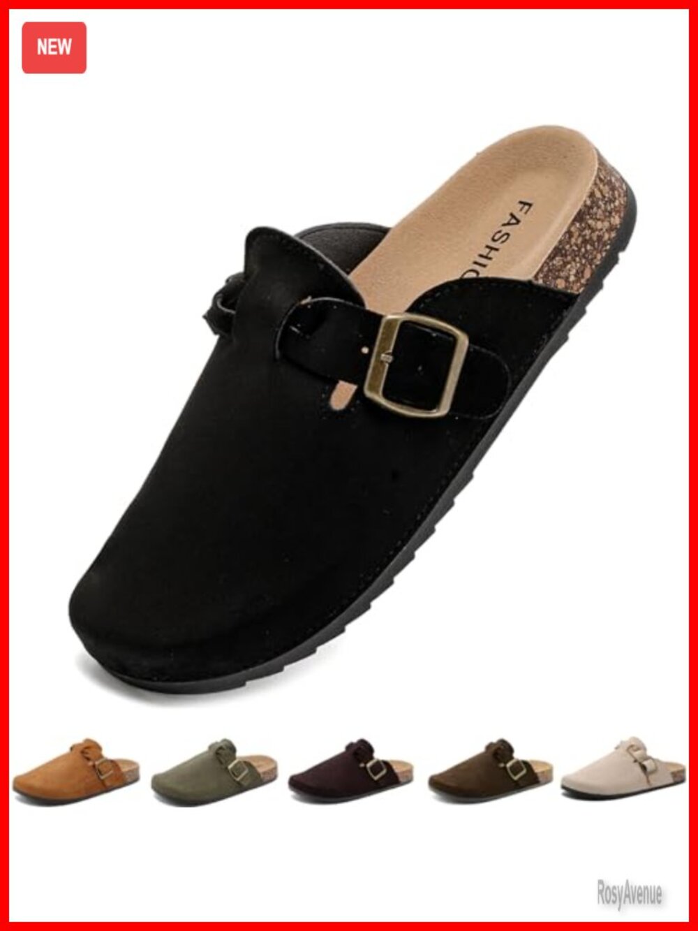 Suede Mules Clogs with Cork Footbed Arch Support Slip On Shoes